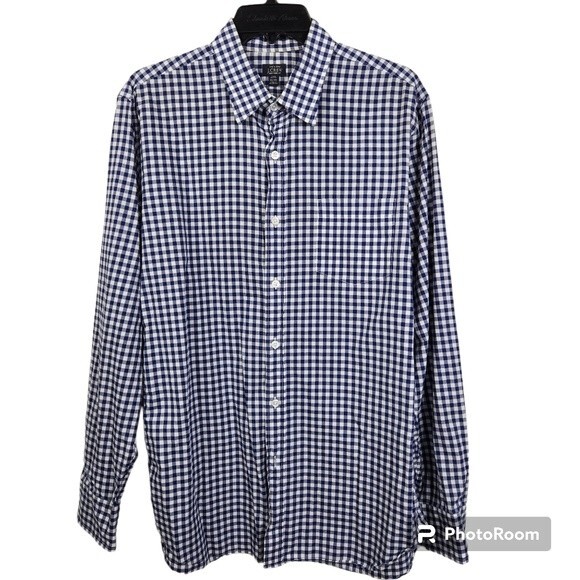 J. Crew Mens 120s 2ply Checkered Print Long Sleeve Button Down Shirt Size 16/35 - Picture 1 of 6